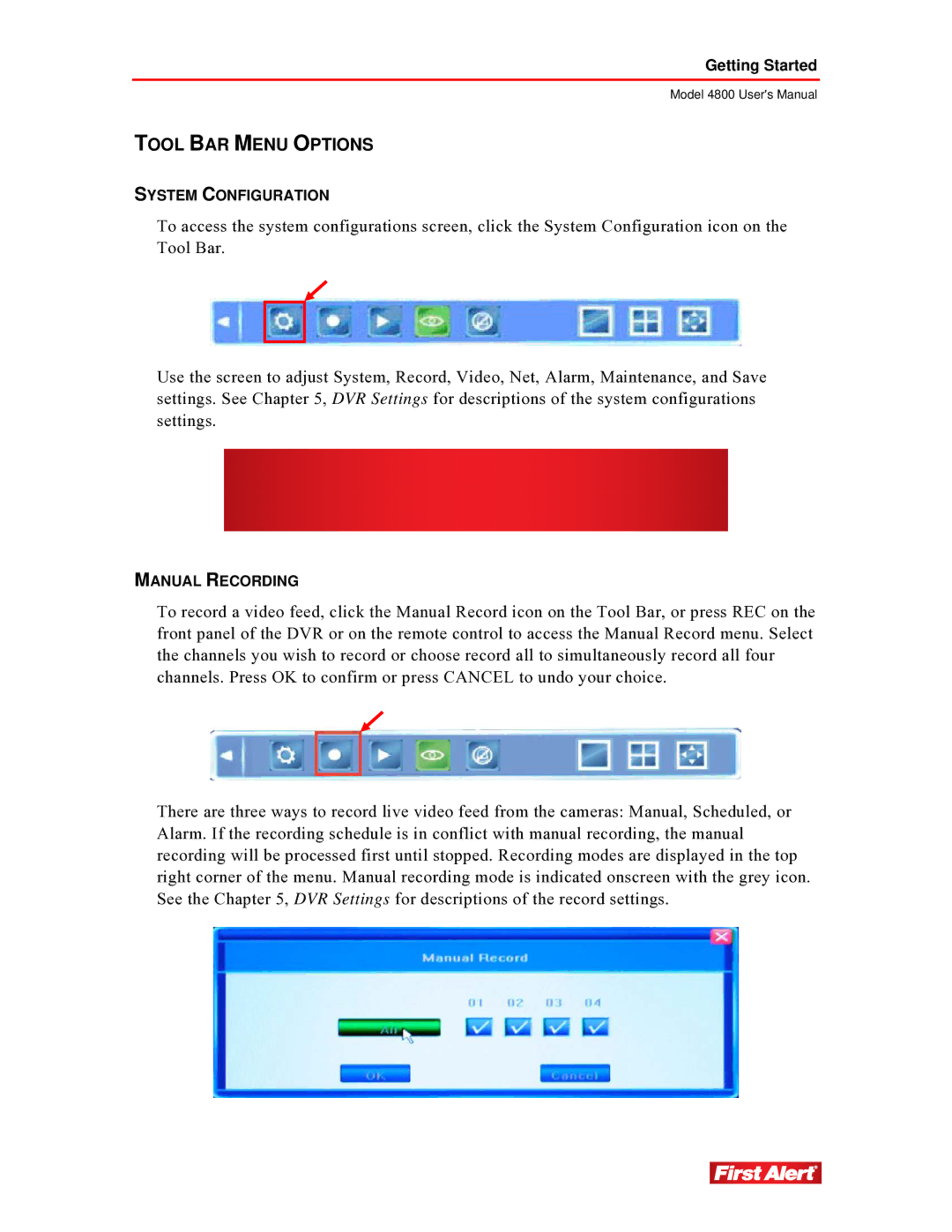 First Alert 4800 user manual Tool BAR Menu Options 