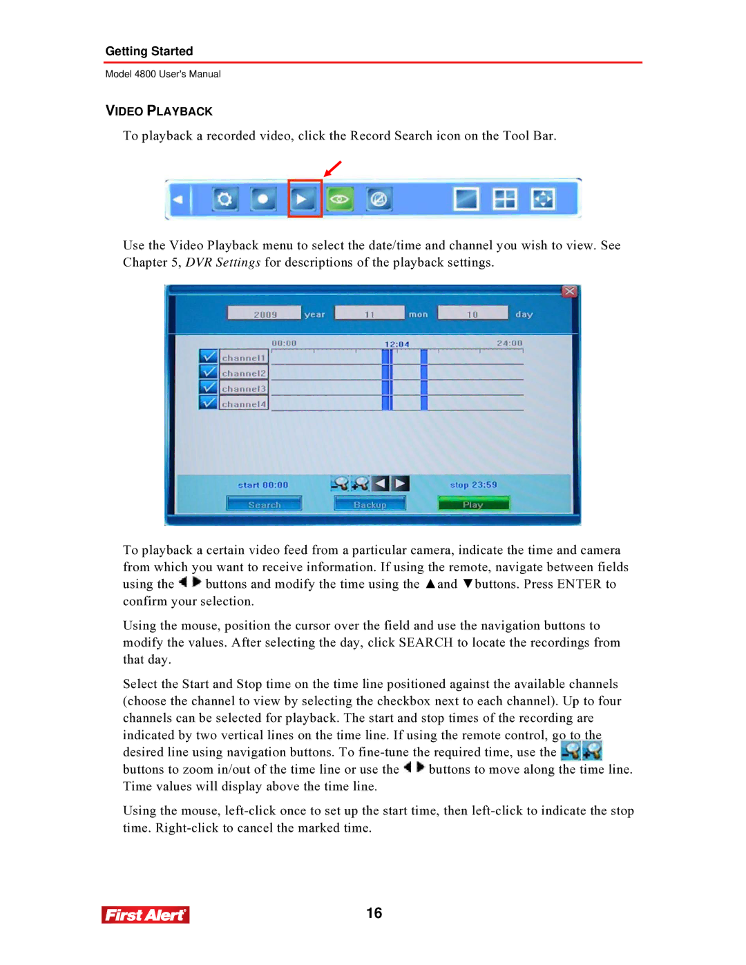 First Alert 4800 user manual Video Playback 