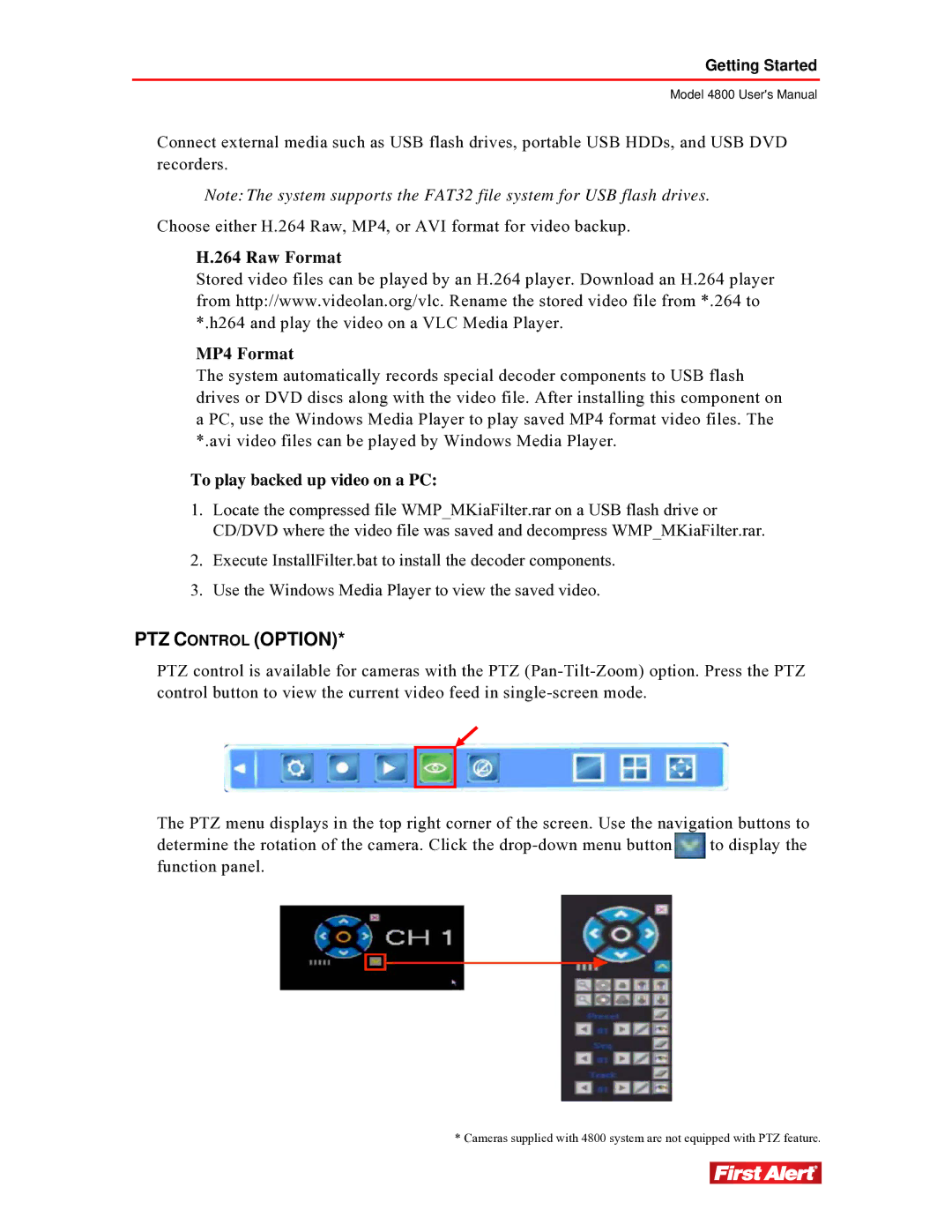 First Alert 4800 user manual PTZ Control Option 