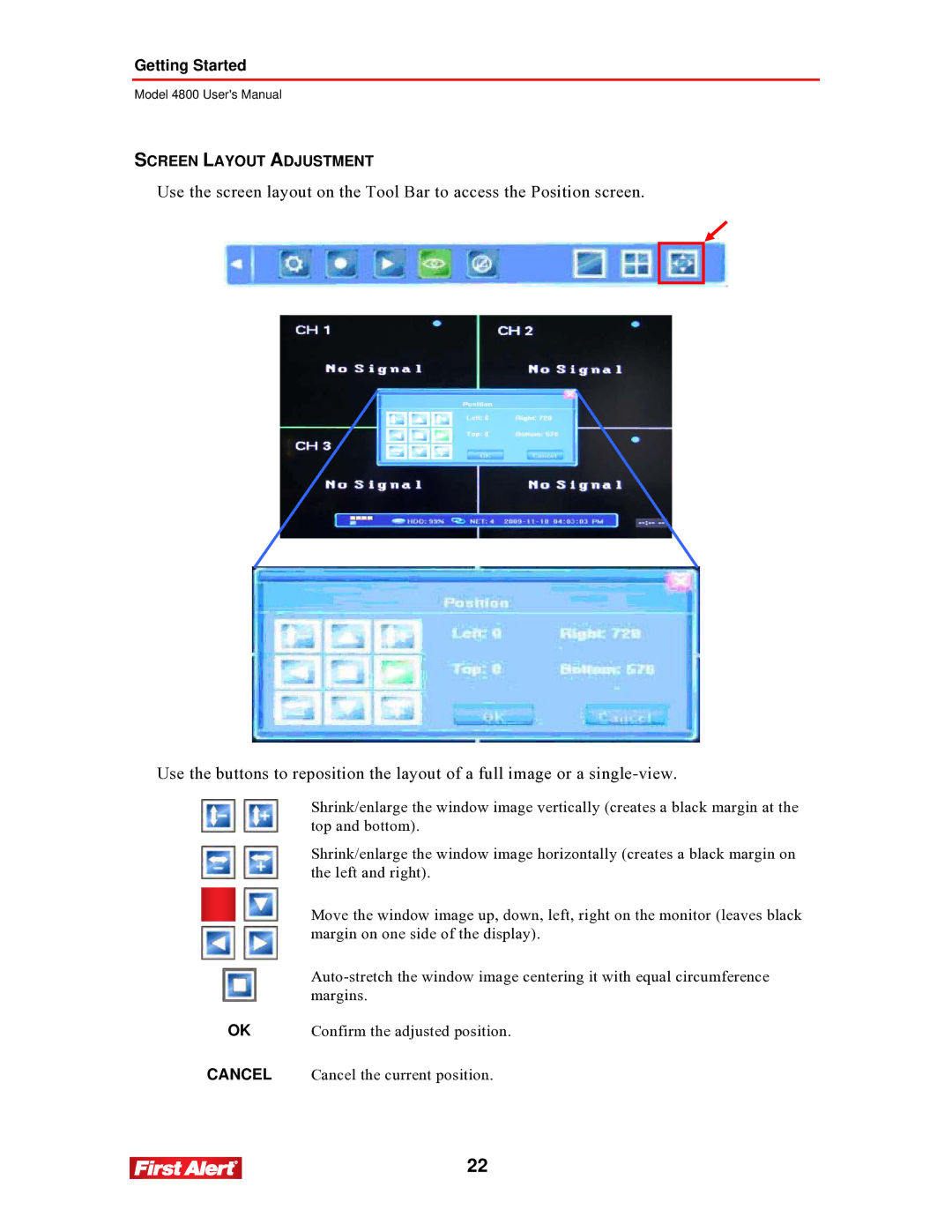 First Alert 4800 user manual Screen Layout Adjustment 