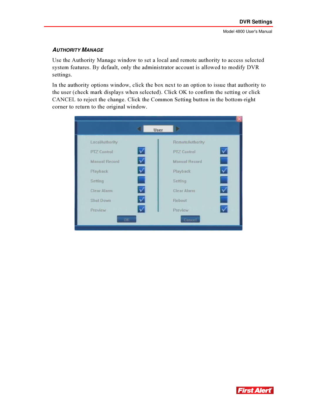 First Alert 4800 user manual Authority Manage 
