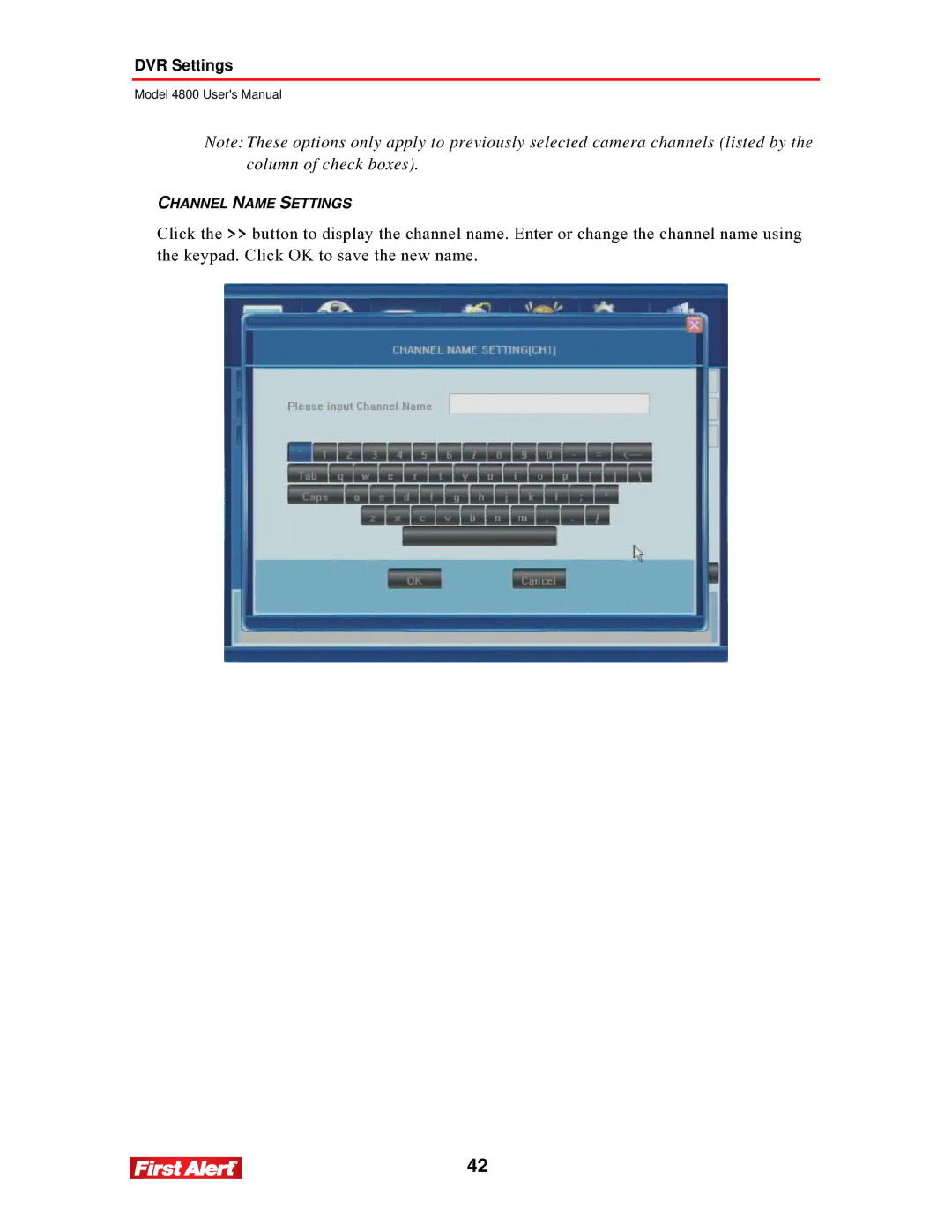 First Alert 4800 user manual Channel Name Settings 
