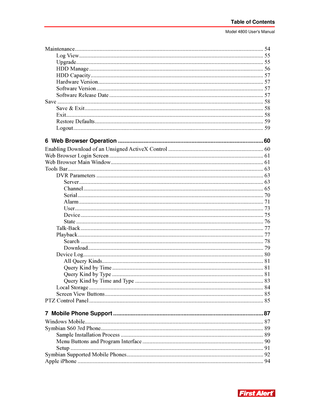 First Alert 4800 user manual Mobile Phone Support 