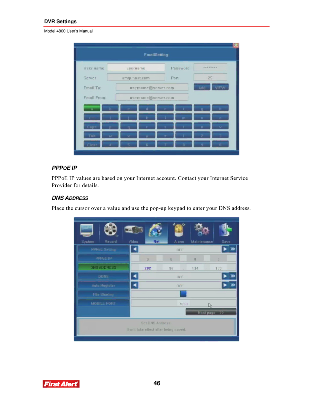 First Alert 4800 user manual Pppoe IP 