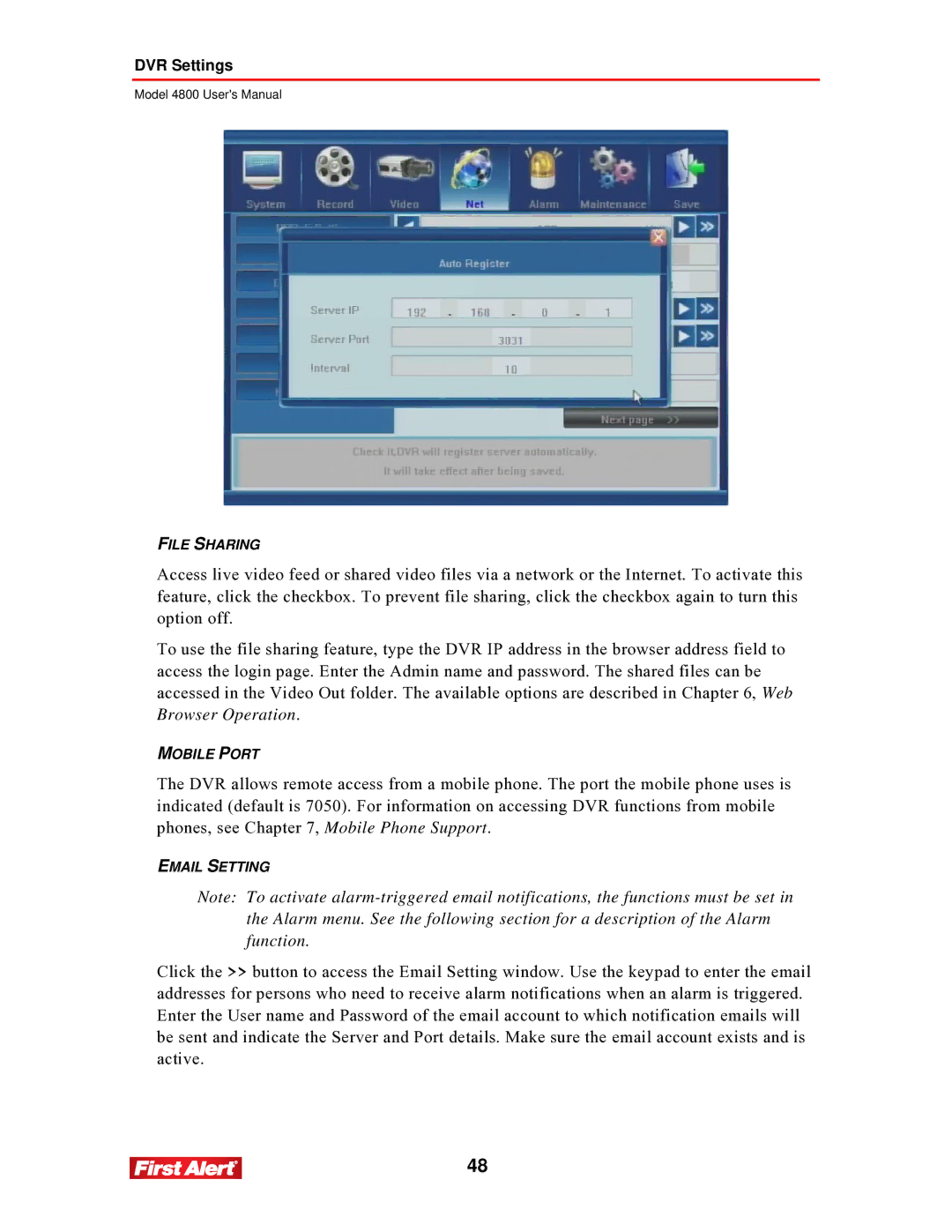 First Alert 4800 user manual File Sharing 