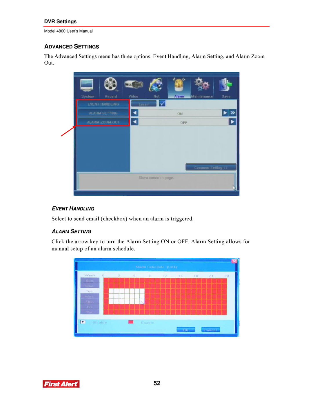 First Alert 4800 user manual Select to send email checkbox when an alarm is triggered 