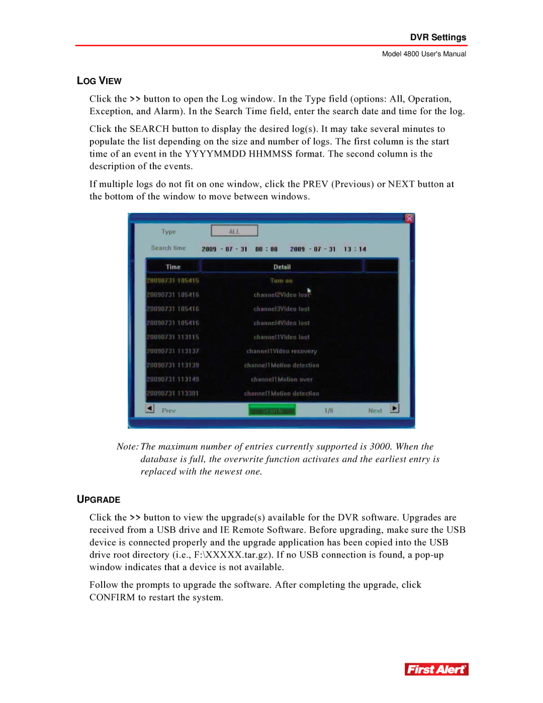 First Alert 4800 user manual LOG View 