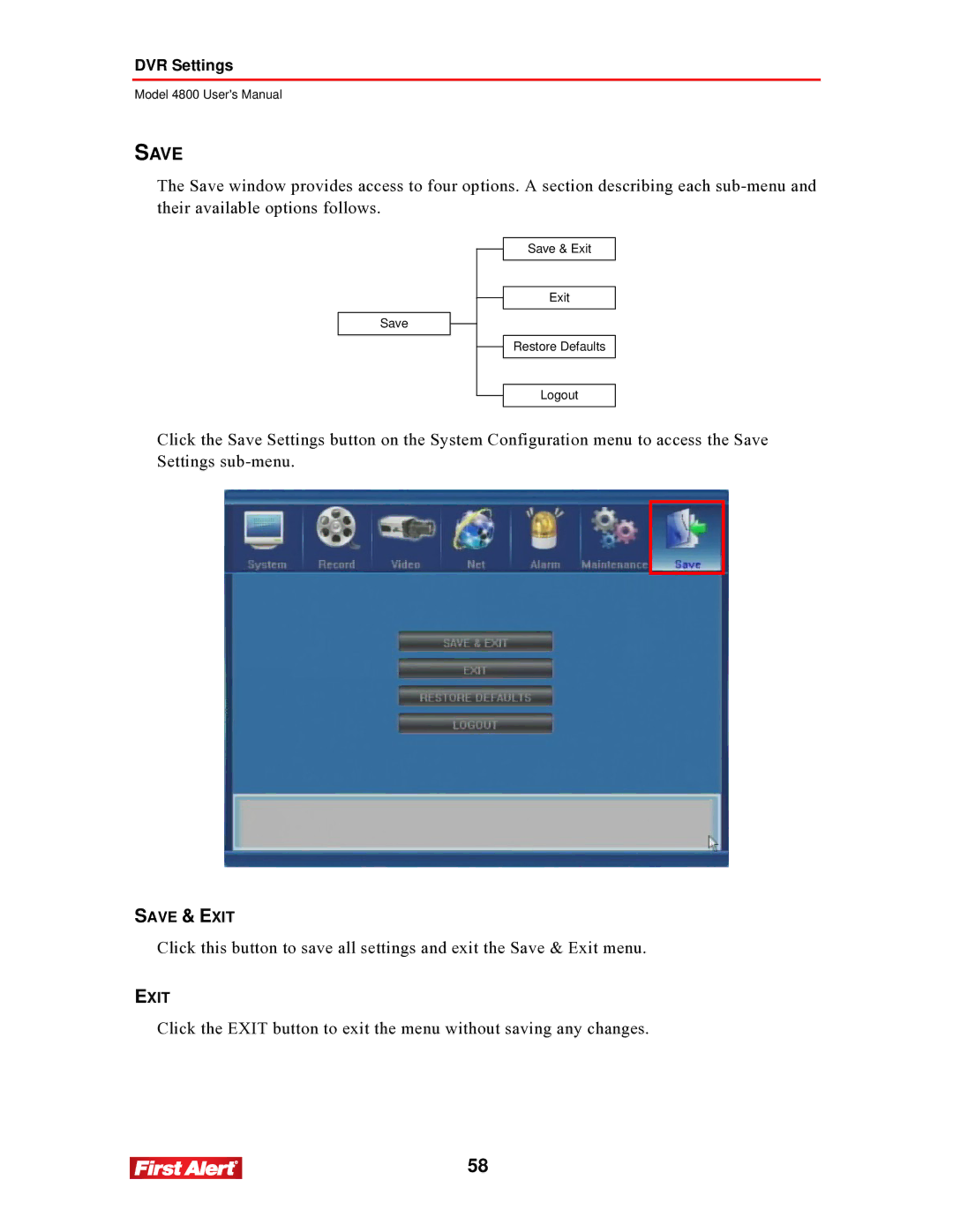 First Alert 4800 user manual Save 