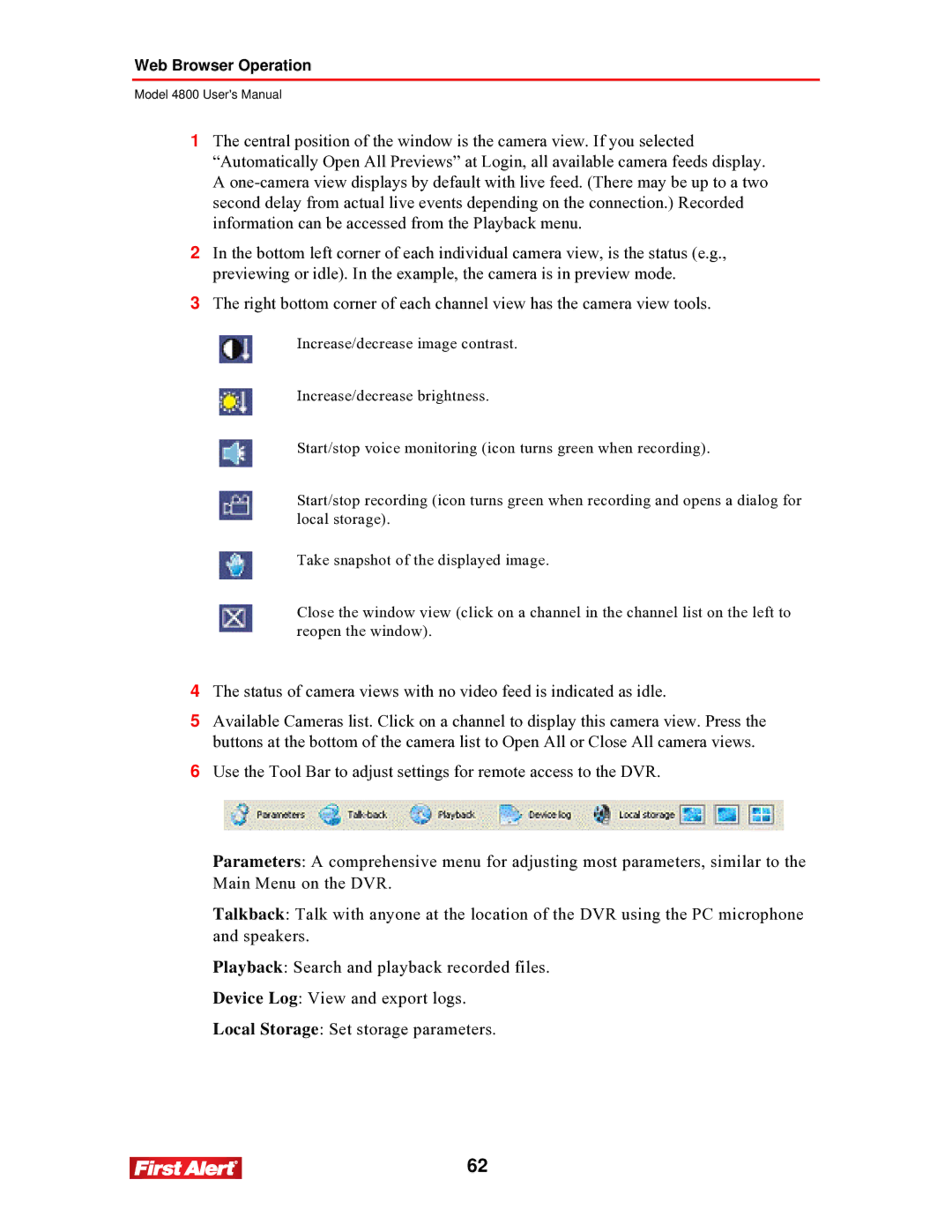 First Alert 4800 user manual Web Browser Operation 