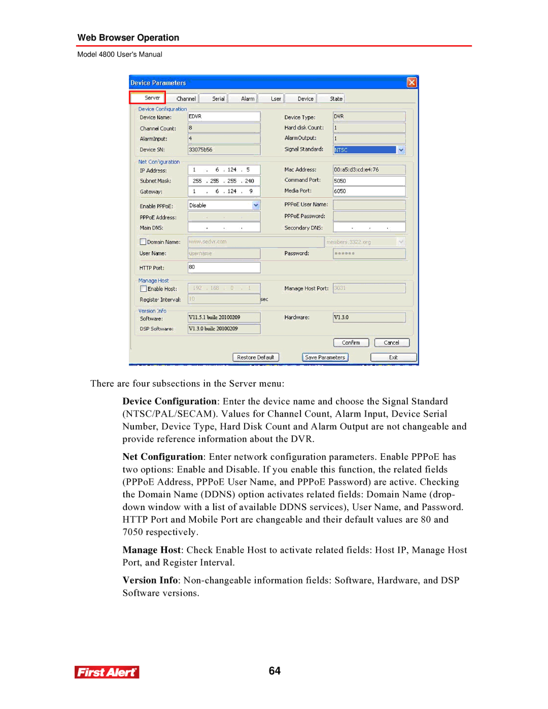 First Alert 4800 user manual Web Browser Operation 