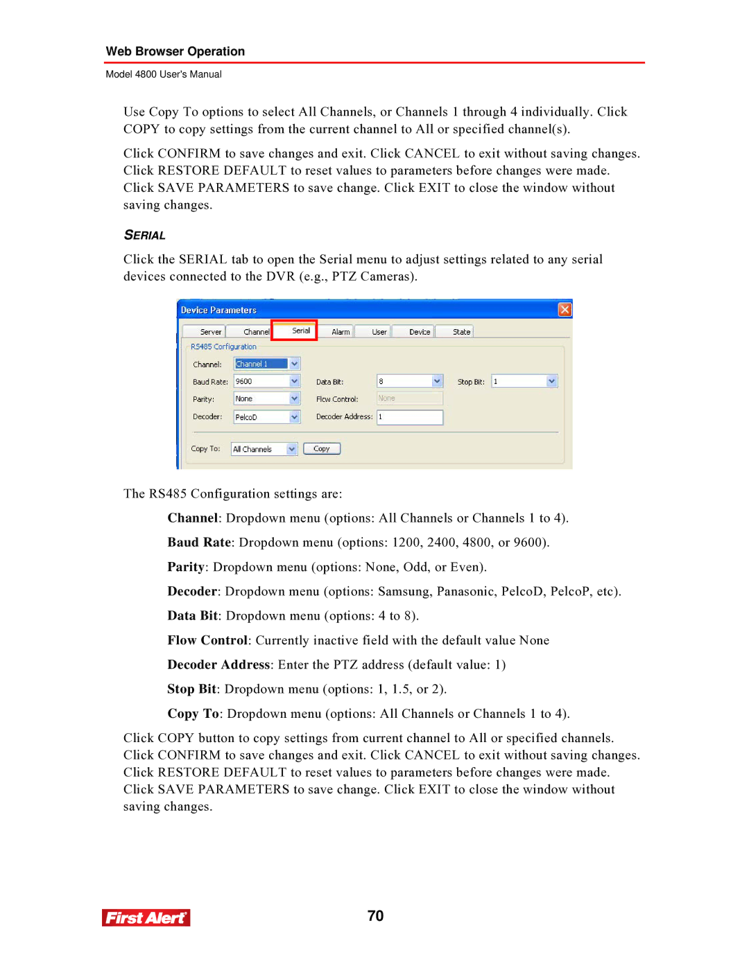 First Alert 4800 user manual Serial 