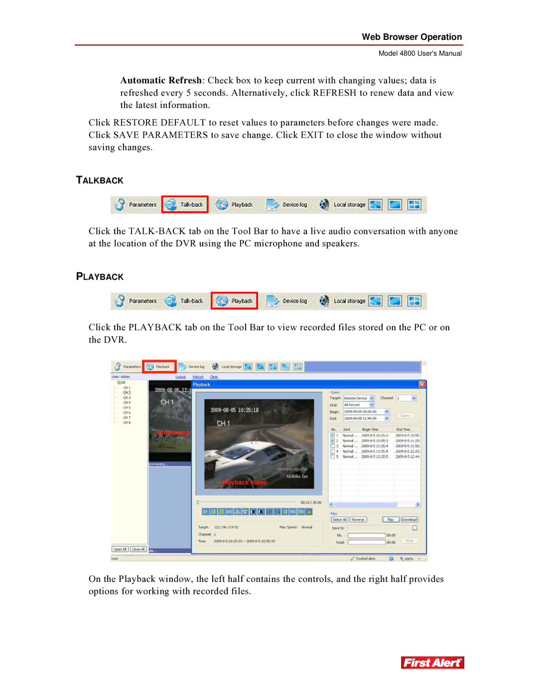 First Alert 4800 user manual Talkback 