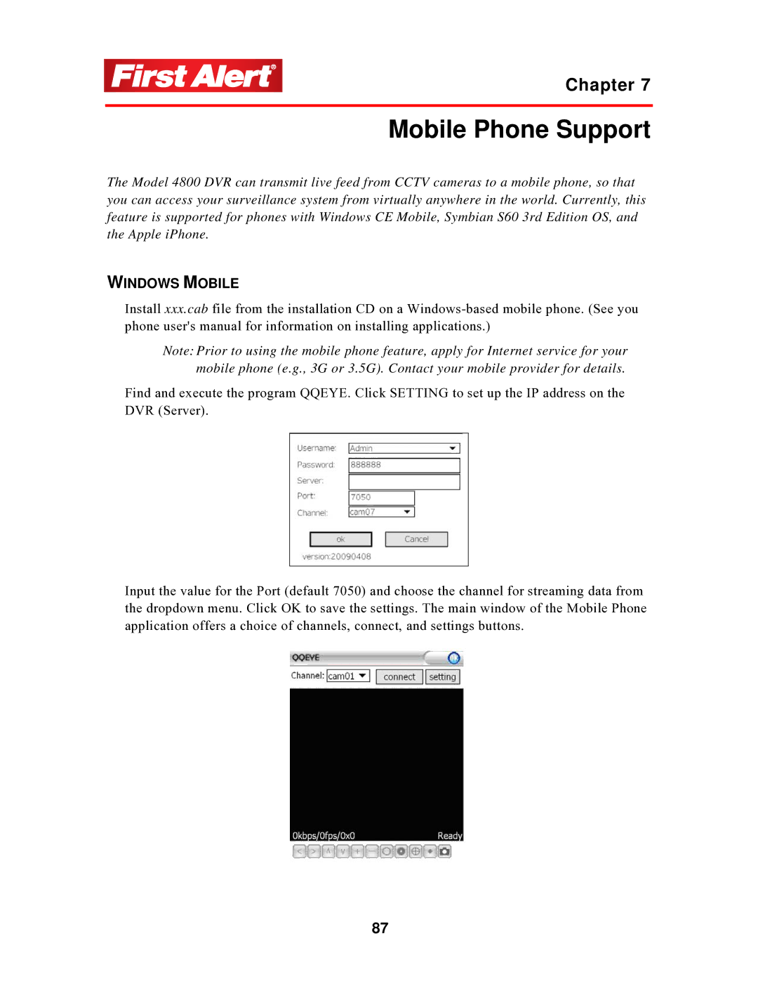 First Alert 4800 user manual Mobile Phone Support, Windows Mobile 