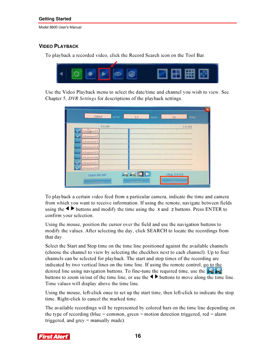 First Alert 8800 user manual Video Playback 