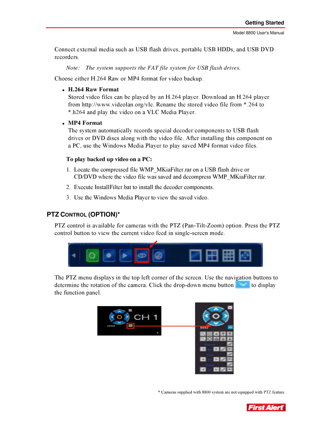 First Alert 8800 user manual PTZ Control Option 