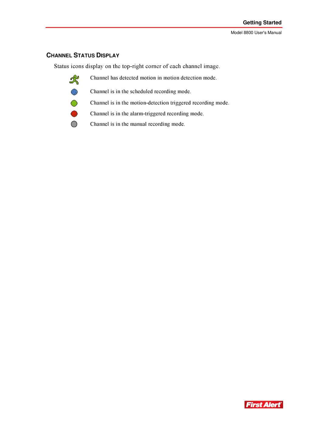 First Alert 8800 user manual Channel Status Display 