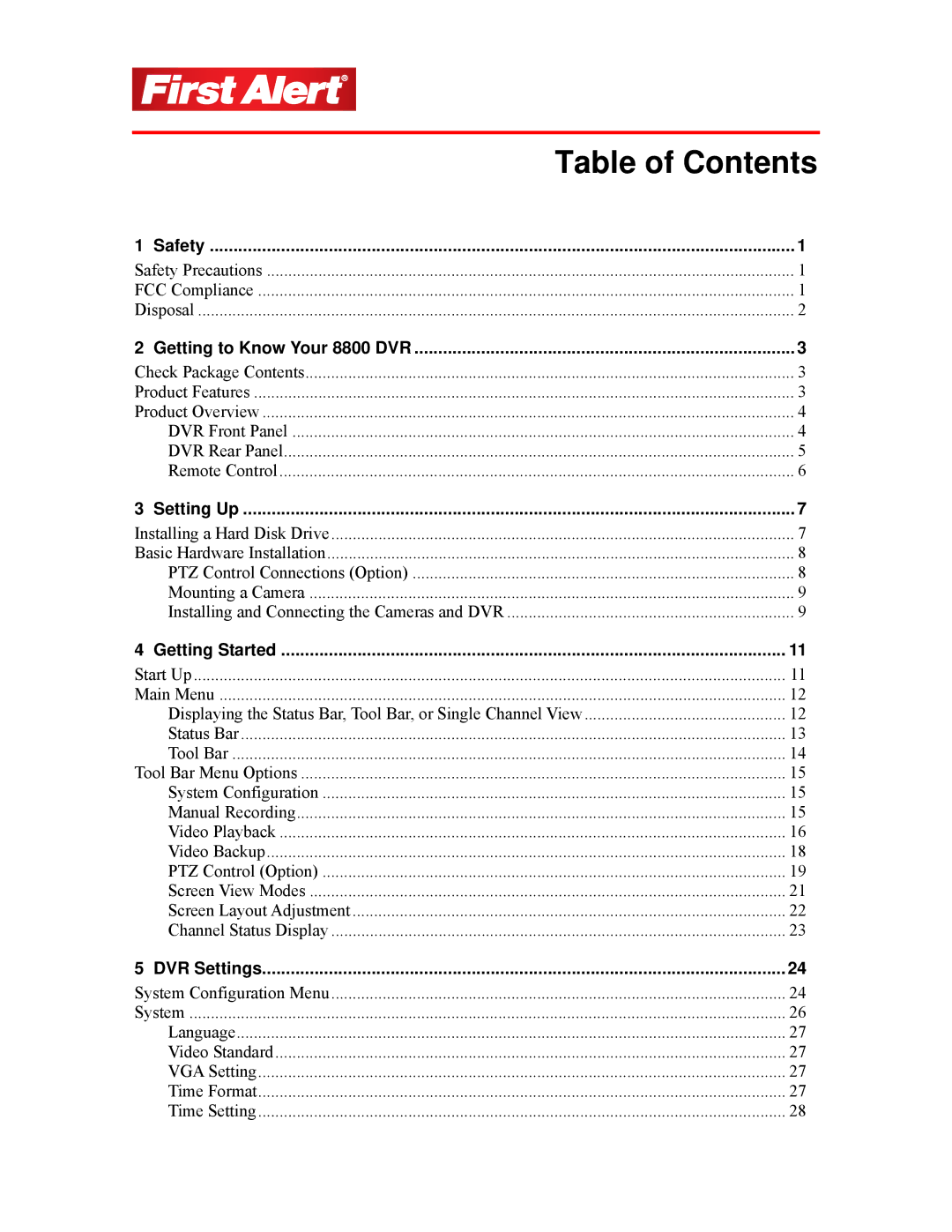 First Alert 8800 user manual Table of Contents 