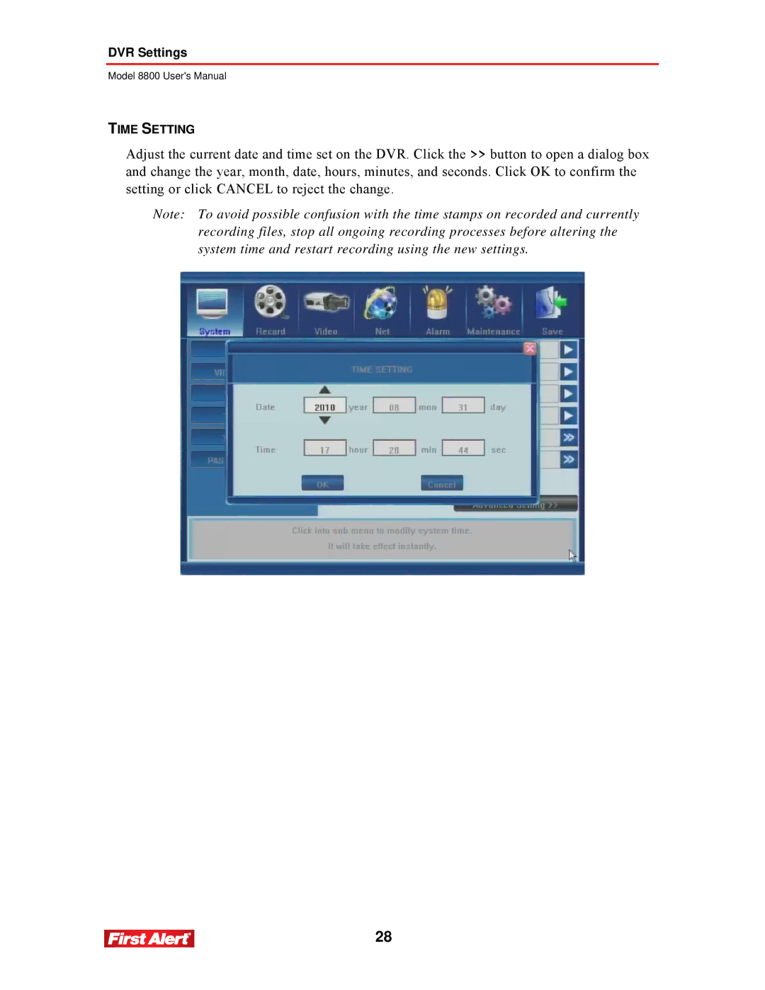 First Alert 8800 user manual Time Setting 