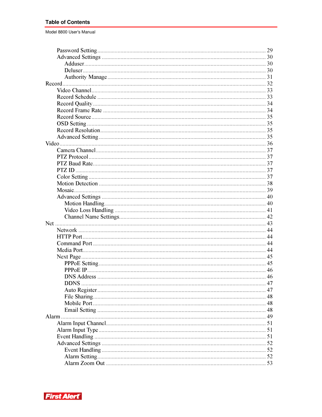 First Alert 8800 user manual Ddns 