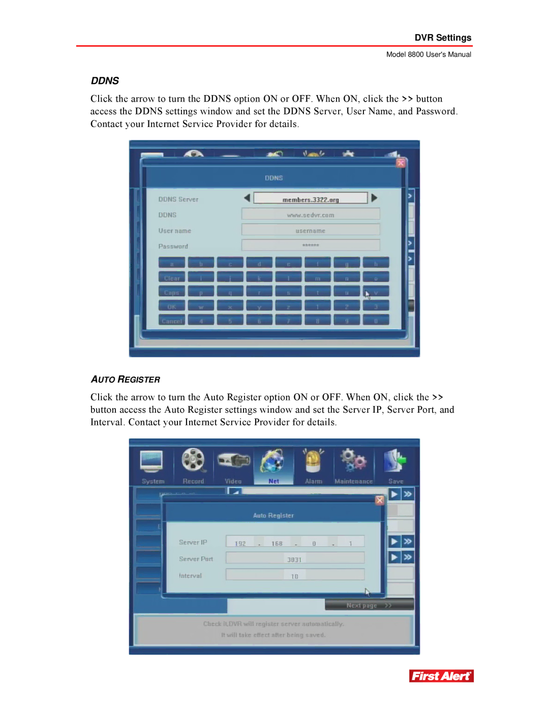 First Alert 8800 user manual Ddns 