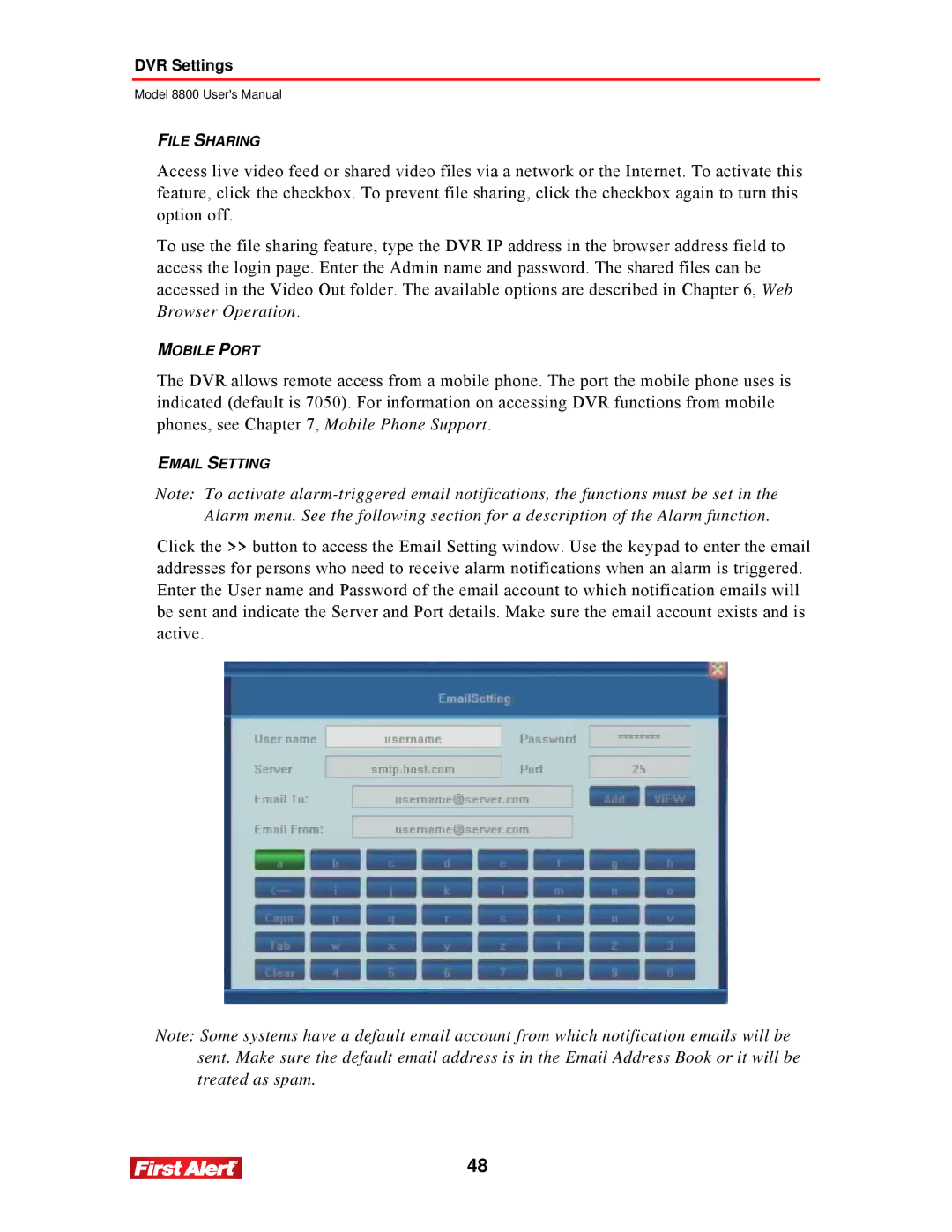 First Alert 8800 user manual File Sharing 