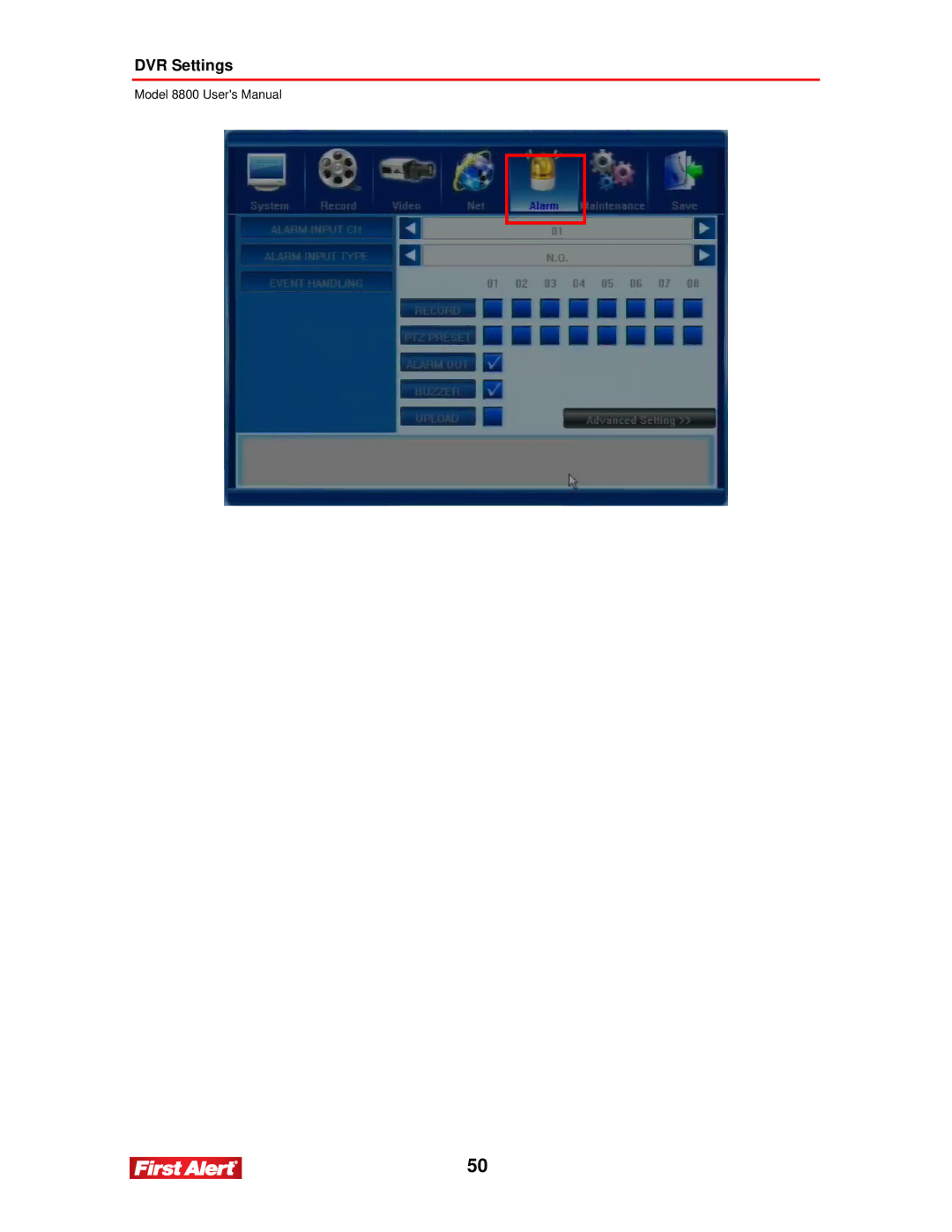 First Alert 8800 user manual DVR Settings 