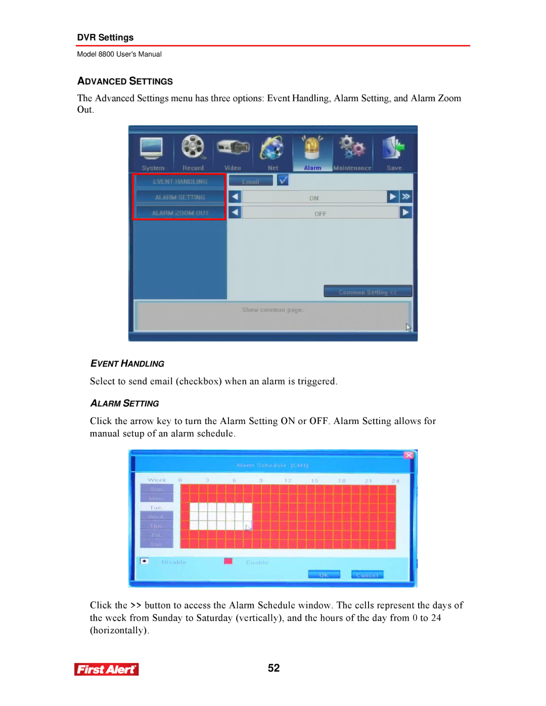 First Alert 8800 user manual Select to send email checkbox when an alarm is triggered 