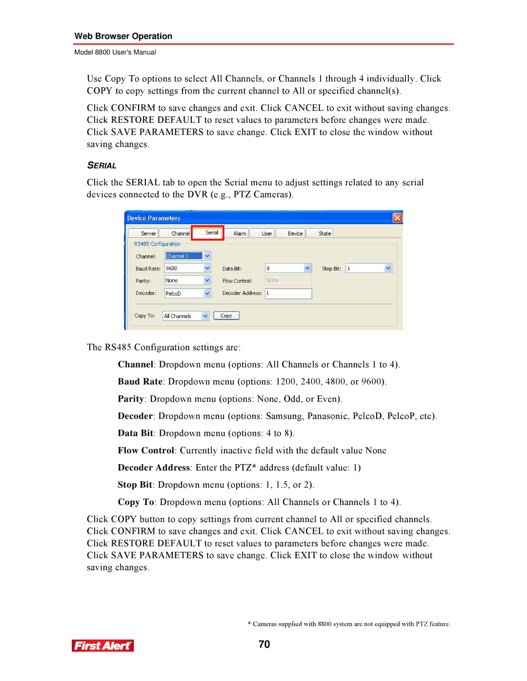 First Alert 8800 user manual Serial 