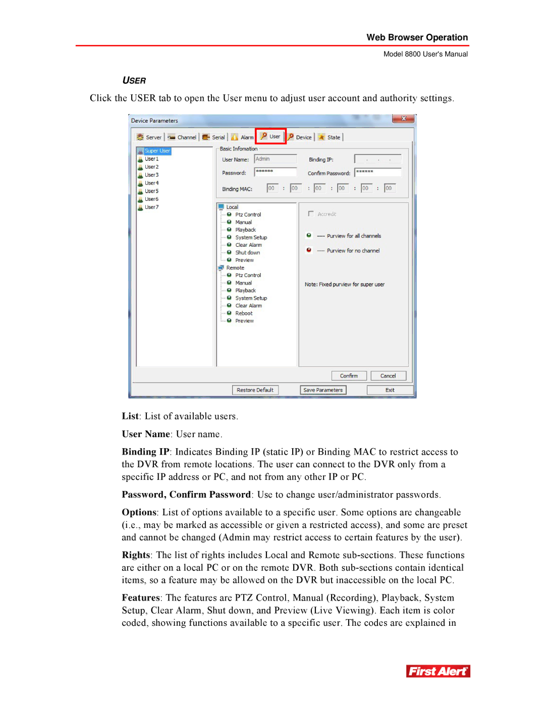 First Alert 8800 user manual User 