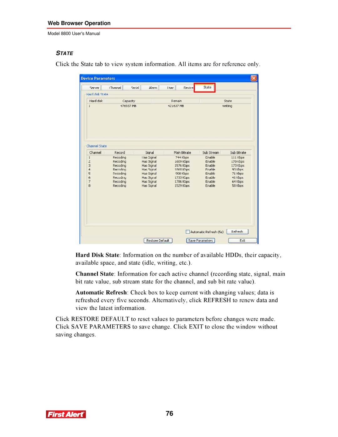 First Alert 8800 user manual State 