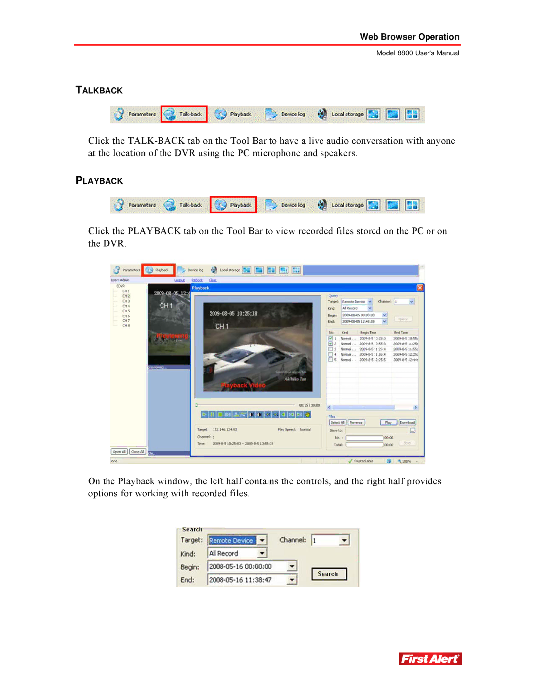 First Alert 8800 user manual Talkback 