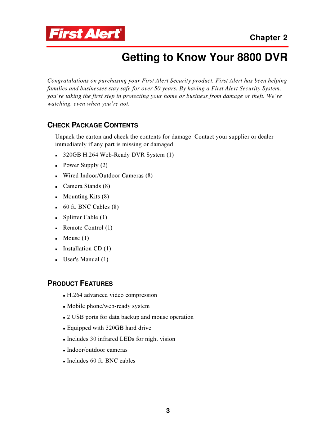 First Alert 8800 user manual Check Package Contents, Product Features 