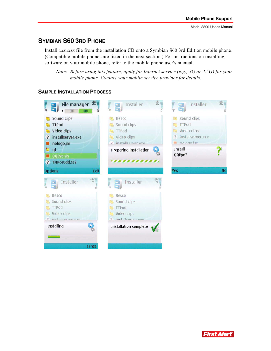 First Alert 8800 user manual Symbian S60 3RD Phone 