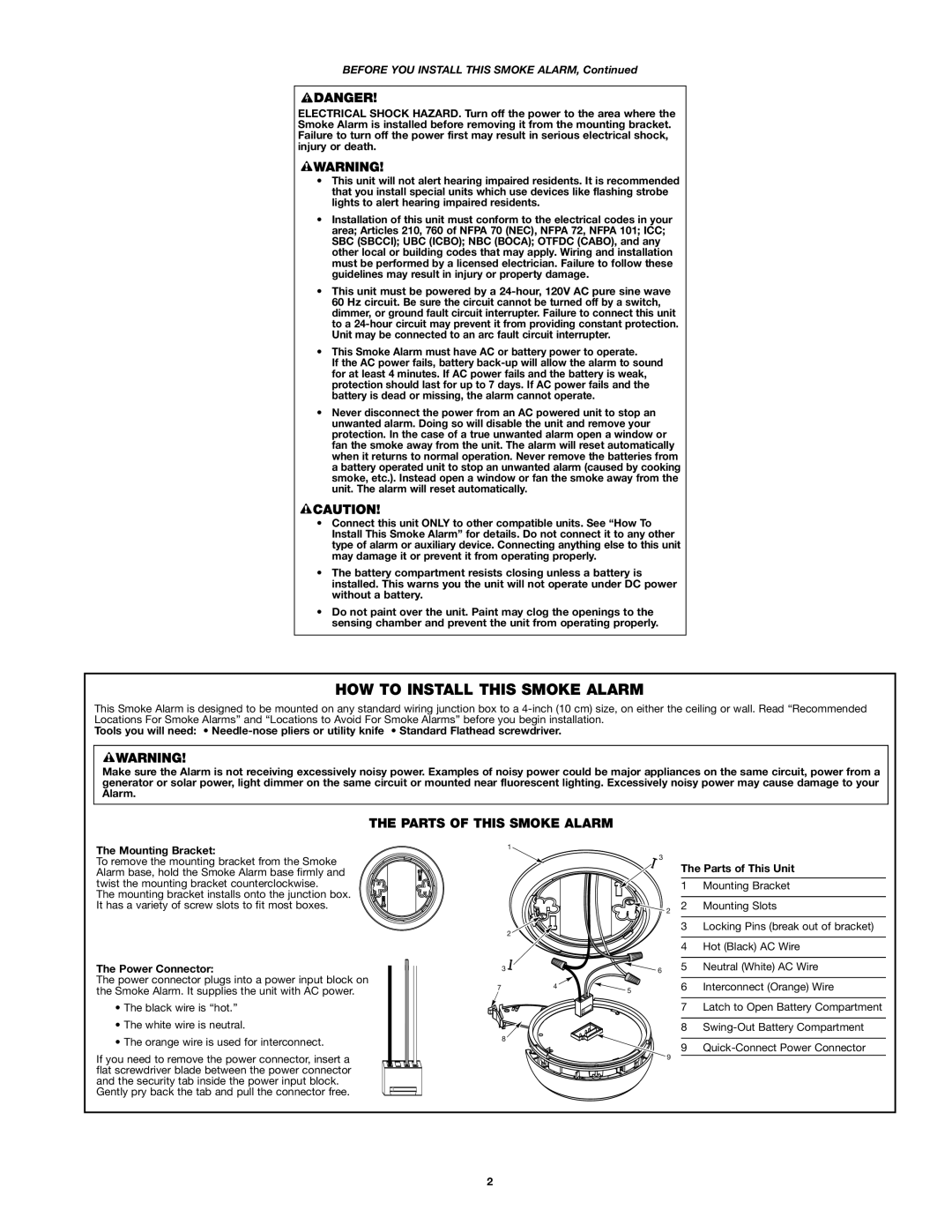 First Alert 9120B HOW to Install this Smoke Alarm, Parts of this Smoke Alarm, Before YOU Install this Smoke Alarm 