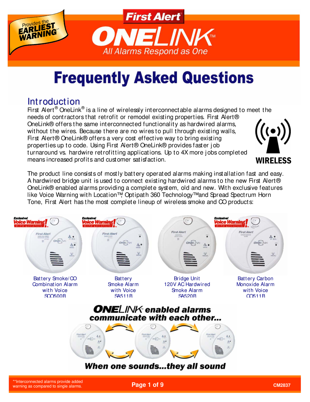 First Alert CM2837 manual Introduction 