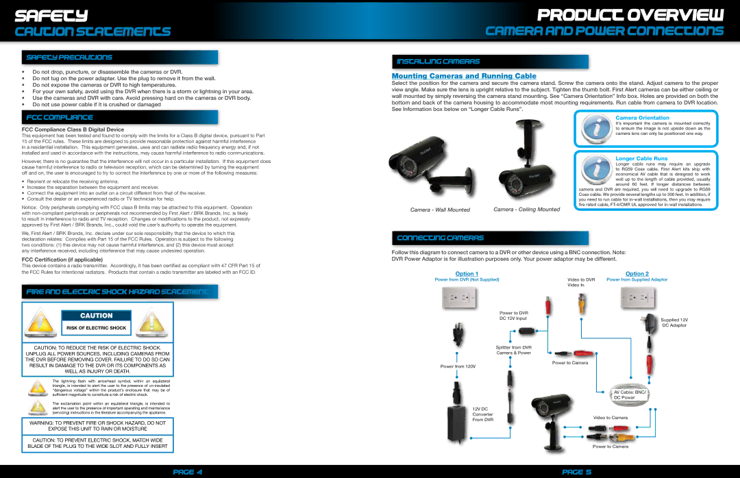 First Alert cm420 user manual Safety, Product overview, CAMERA and pOWER cONNECTIONS 