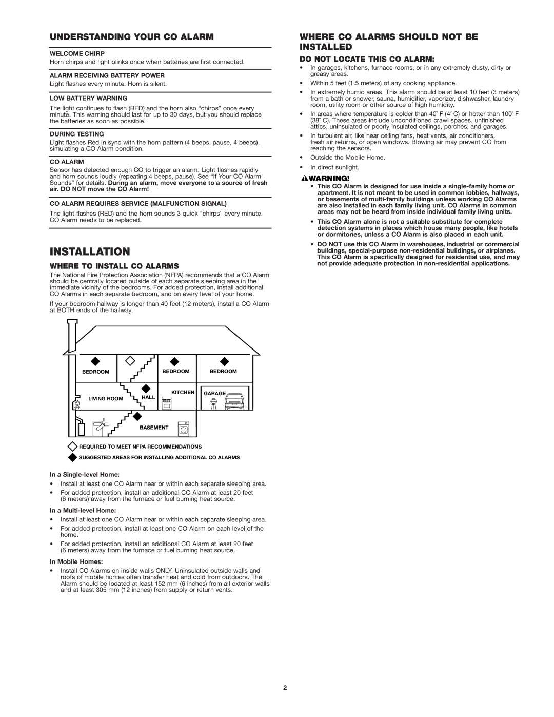 First Alert CO400 user manual Installation, Understanding Your CO Alarm, Where CO Alarms should not be Installed 