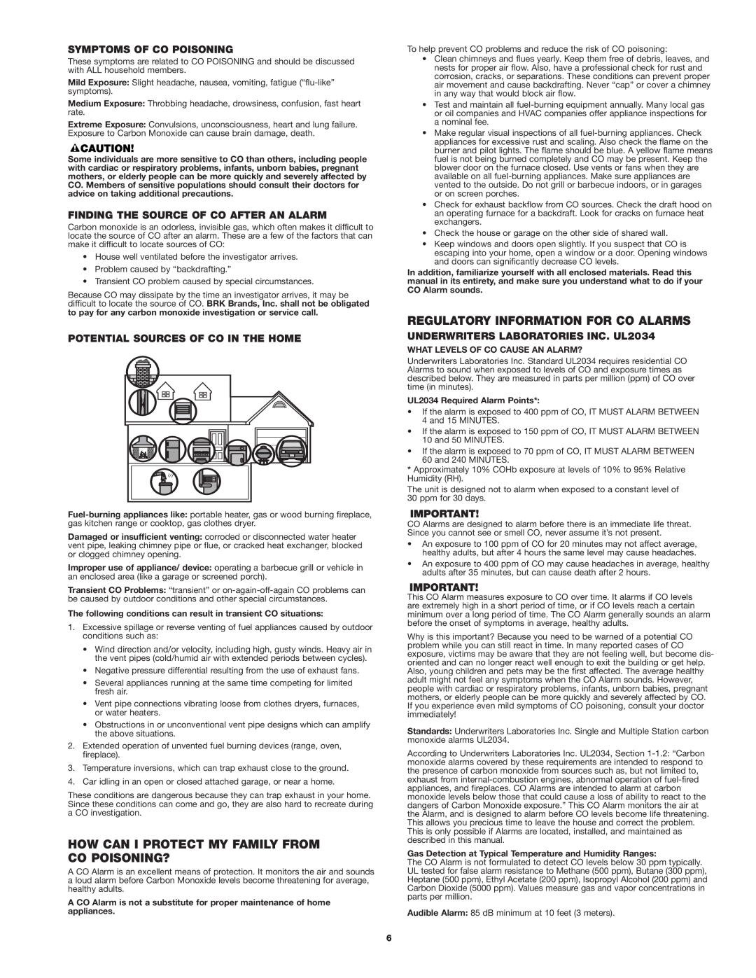 First Alert CO511CN user manual How Can I Protect My Family From Co Poisoning?, Regulatory Information For Co Alarms 