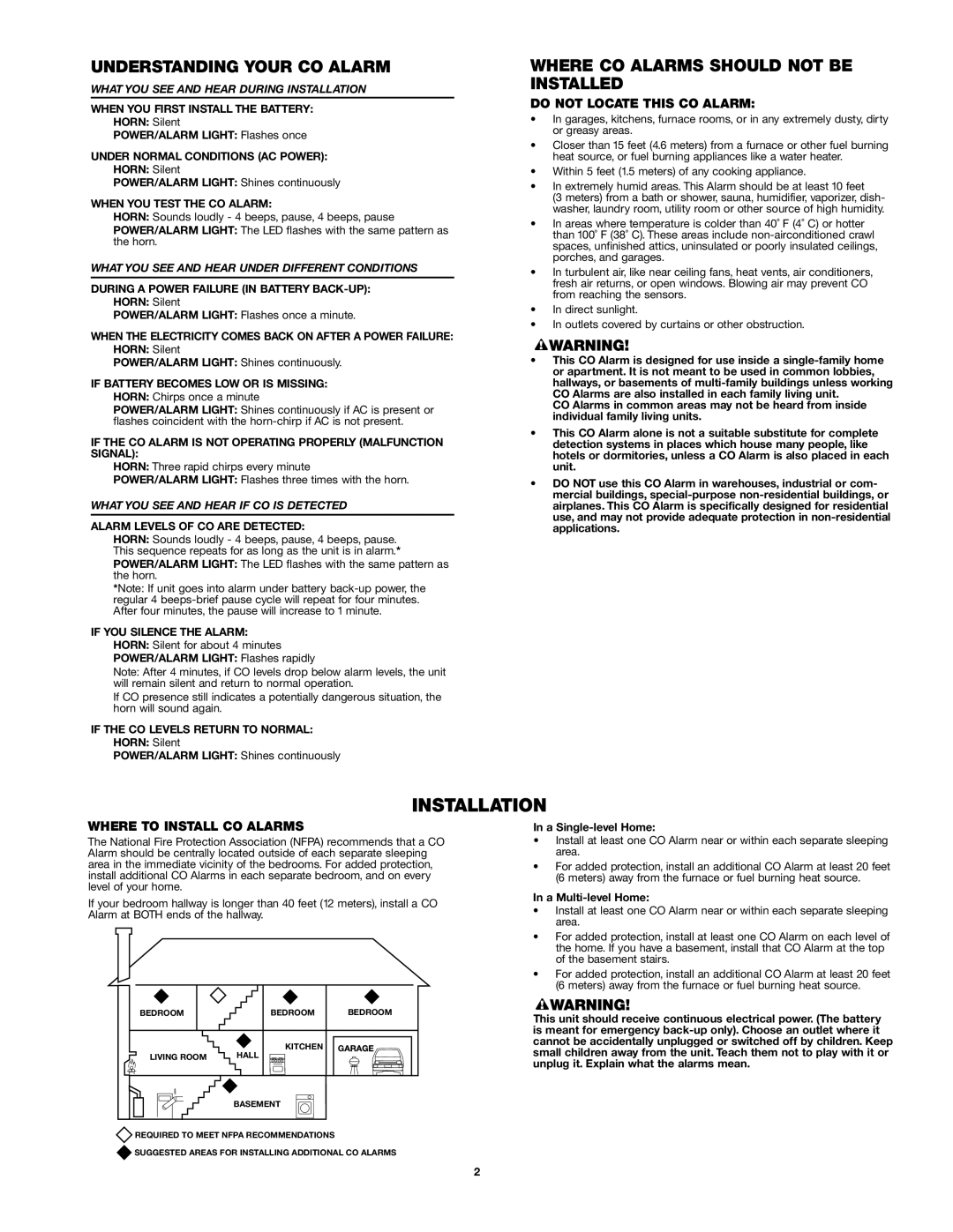 First Alert CO605 user manual Installation, Understanding Your CO Alarm, Where CO Alarms should not be Installed 