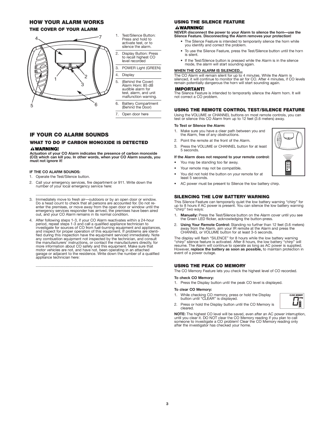 First Alert CO615 user manual HOW Your Alarm Works, If Your CO Alarm Sounds 