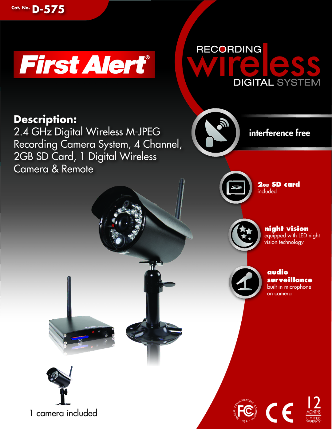 First Alert D575 manual Interference free, Camera included 