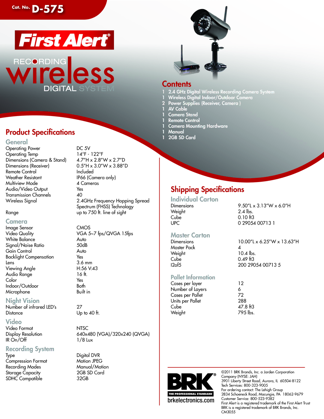 First Alert D575 manual Contents 