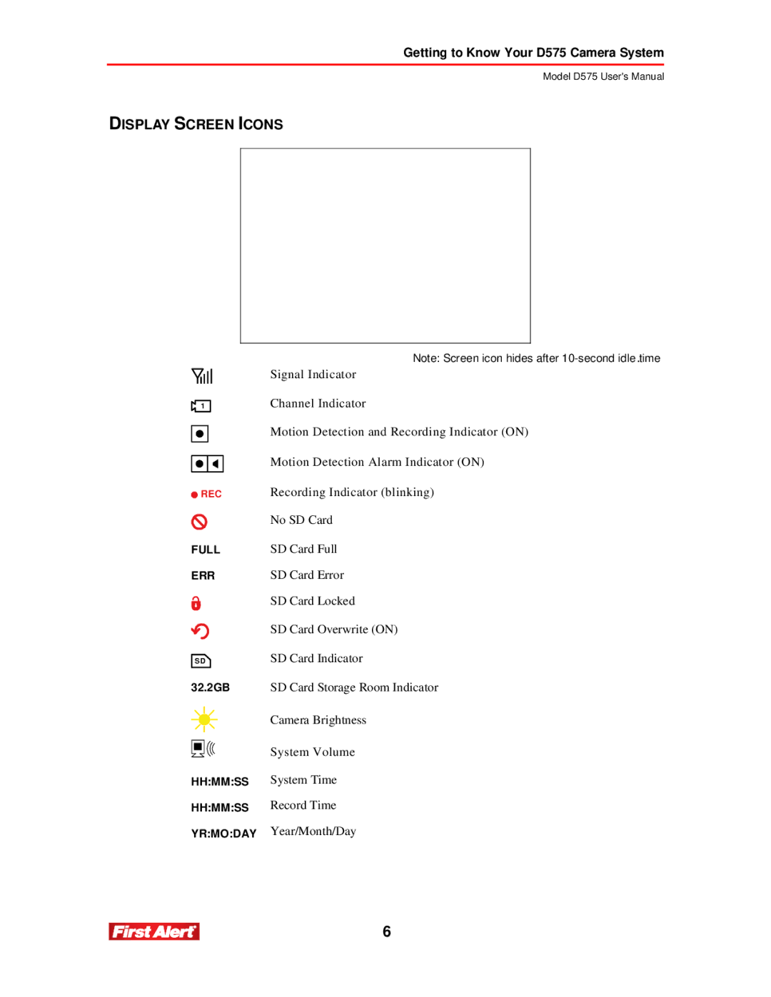 First Alert D575 user manual Display Screen Icons 