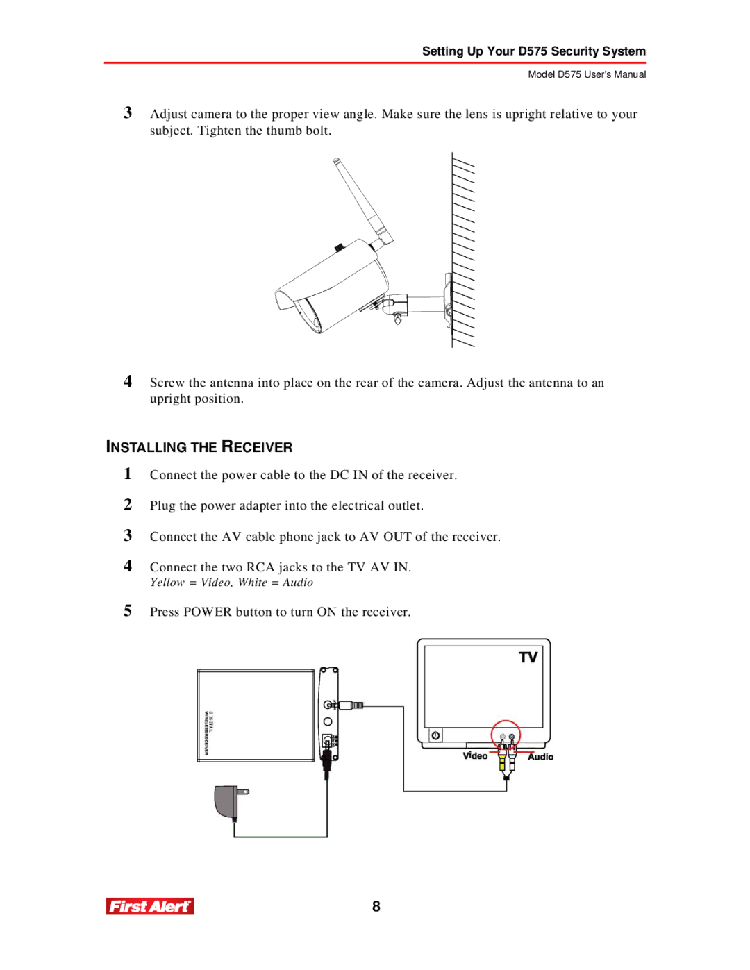 First Alert D575 user manual Installing the Receiver 