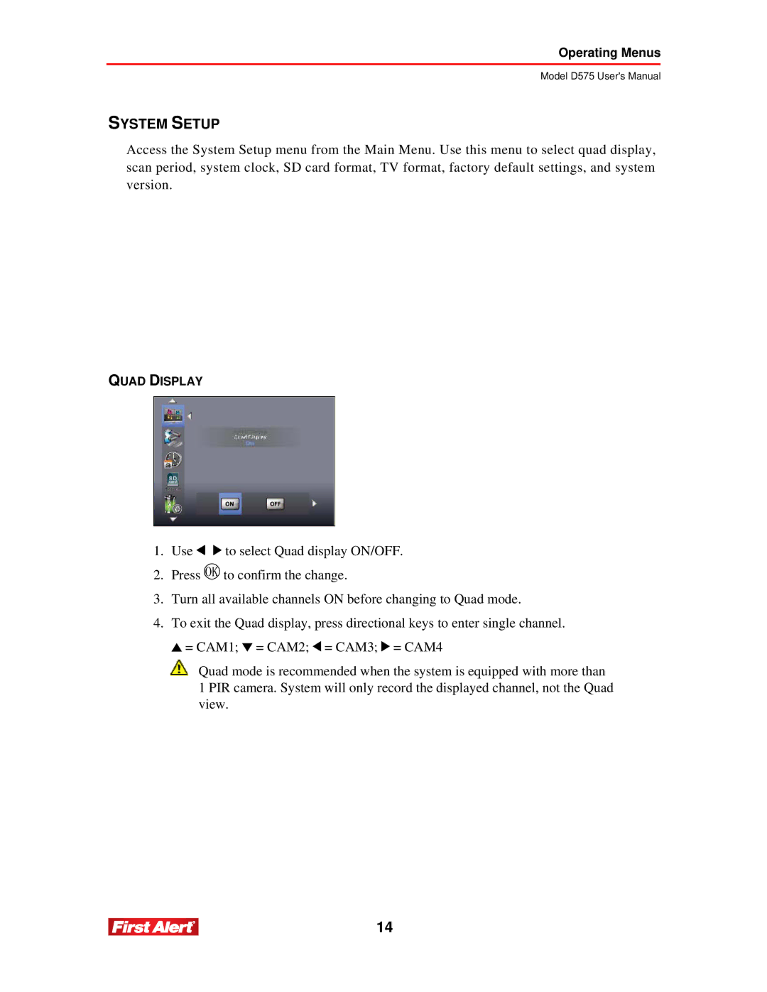 First Alert D575 user manual System Setup 