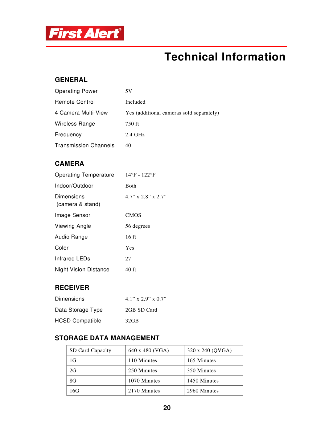 First Alert D575 user manual Technical Information, General 