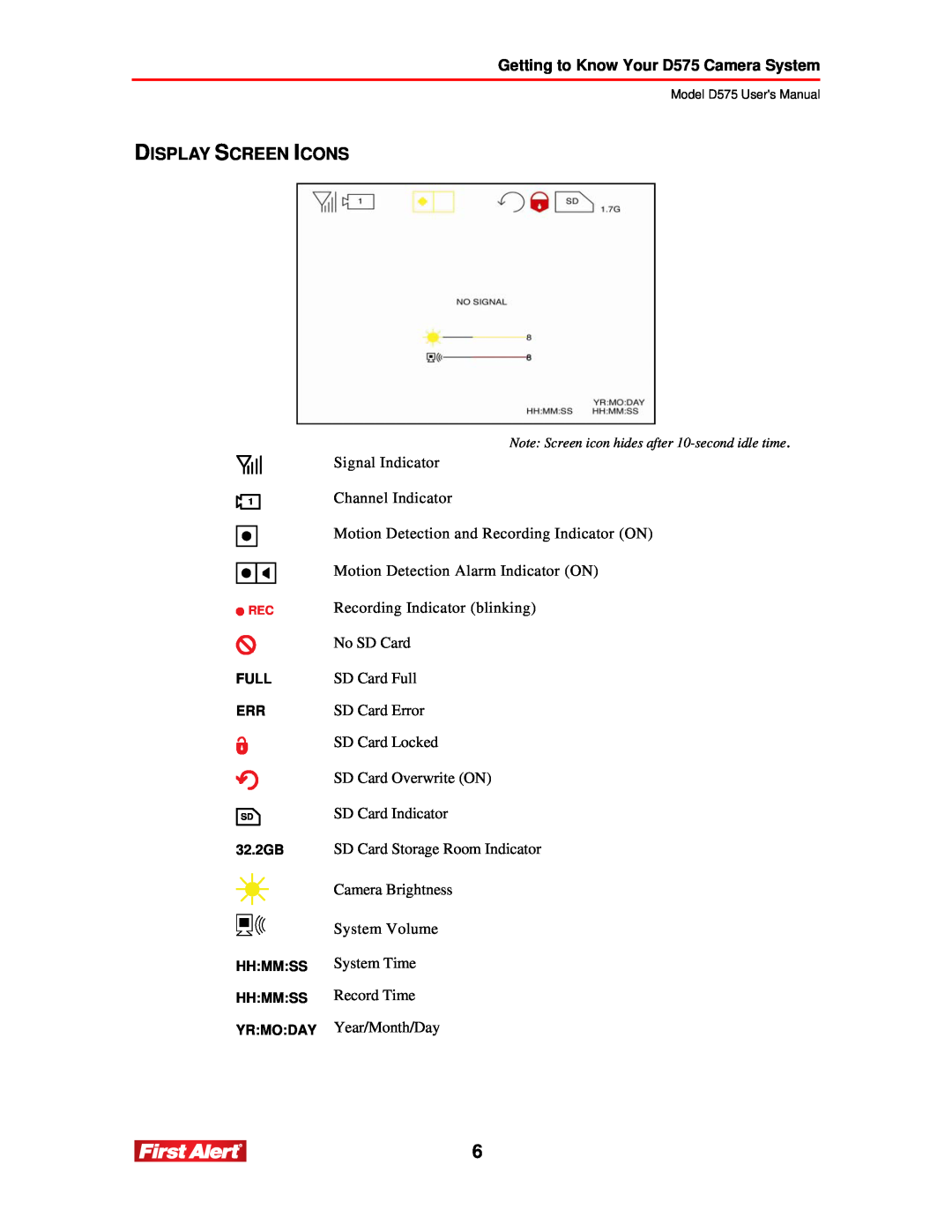 First Alert D575 user manual Display Screen Icons 
