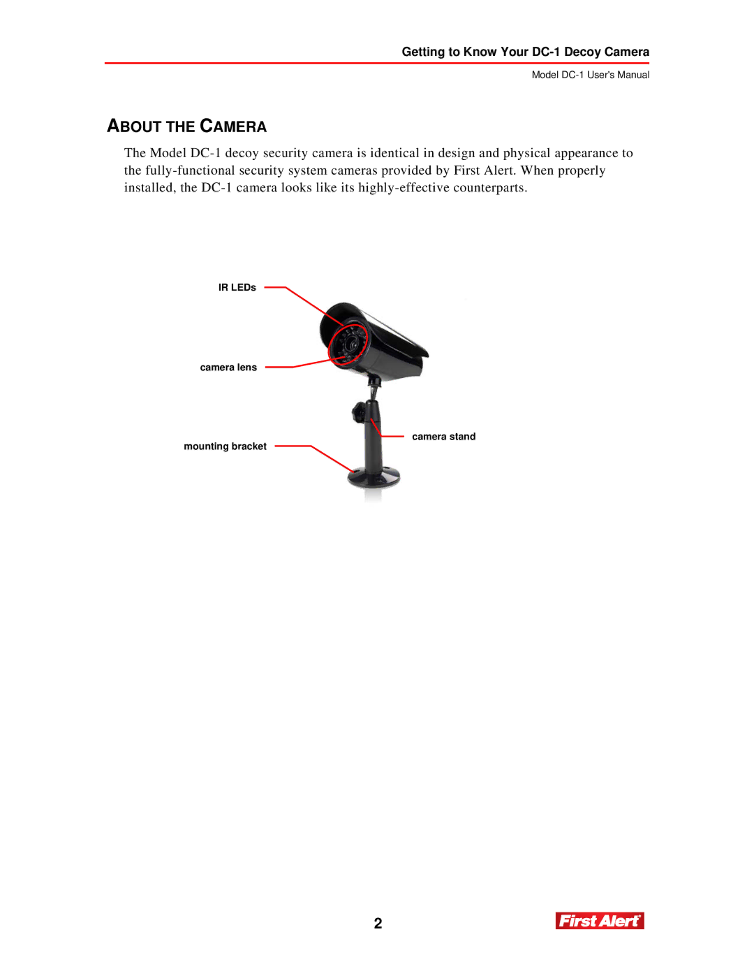 First Alert DC-1 user manual About the Camera 