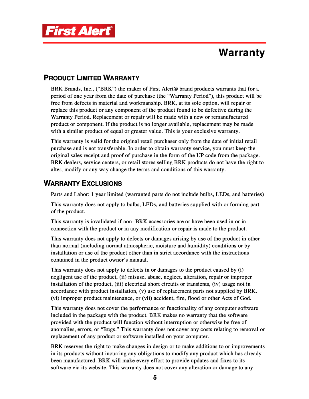 First Alert DC-1 user manual Product Limited Warranty, Warranty Exclusions 