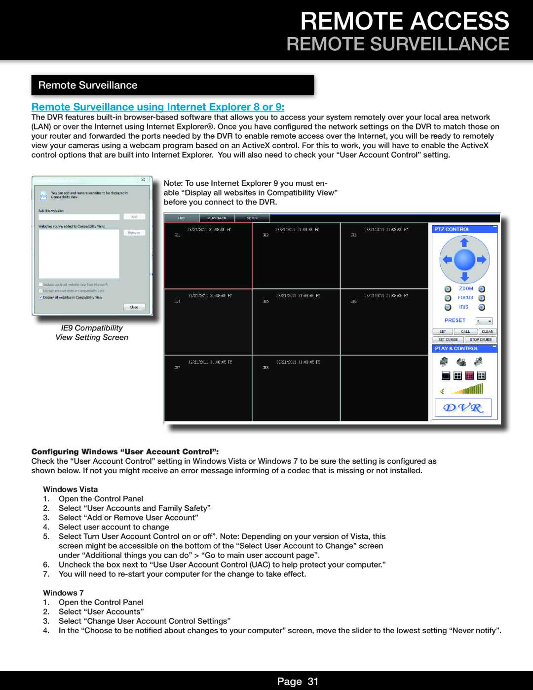 First Alert DVR0810, DVR0805 user manual Remote Surveillance using Internet Explorer 8 or 